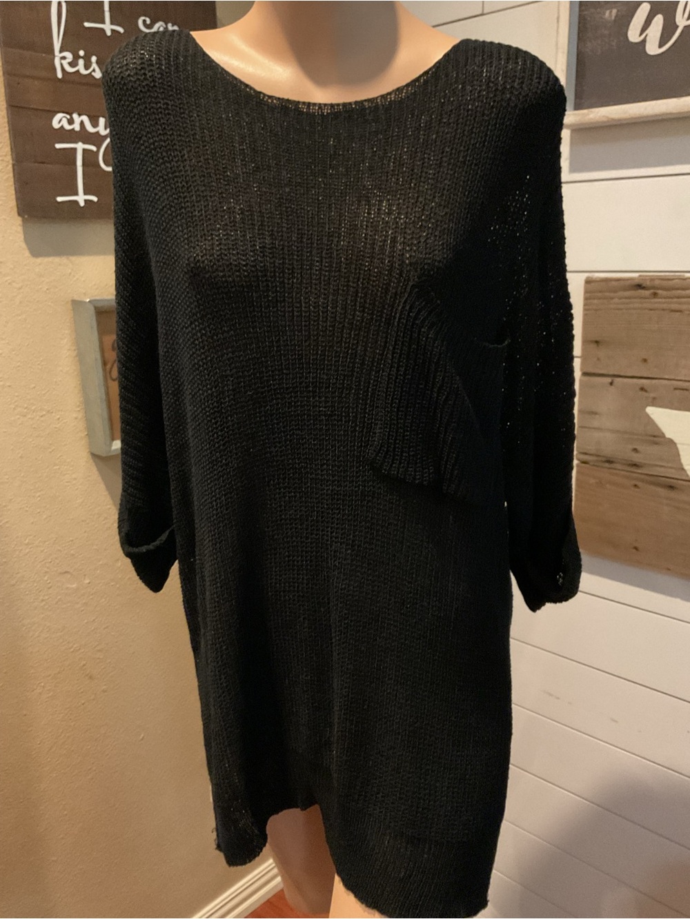 Black  Knit Top Laid Back Silhouette Patch Pocket Women’s Size Small NWT